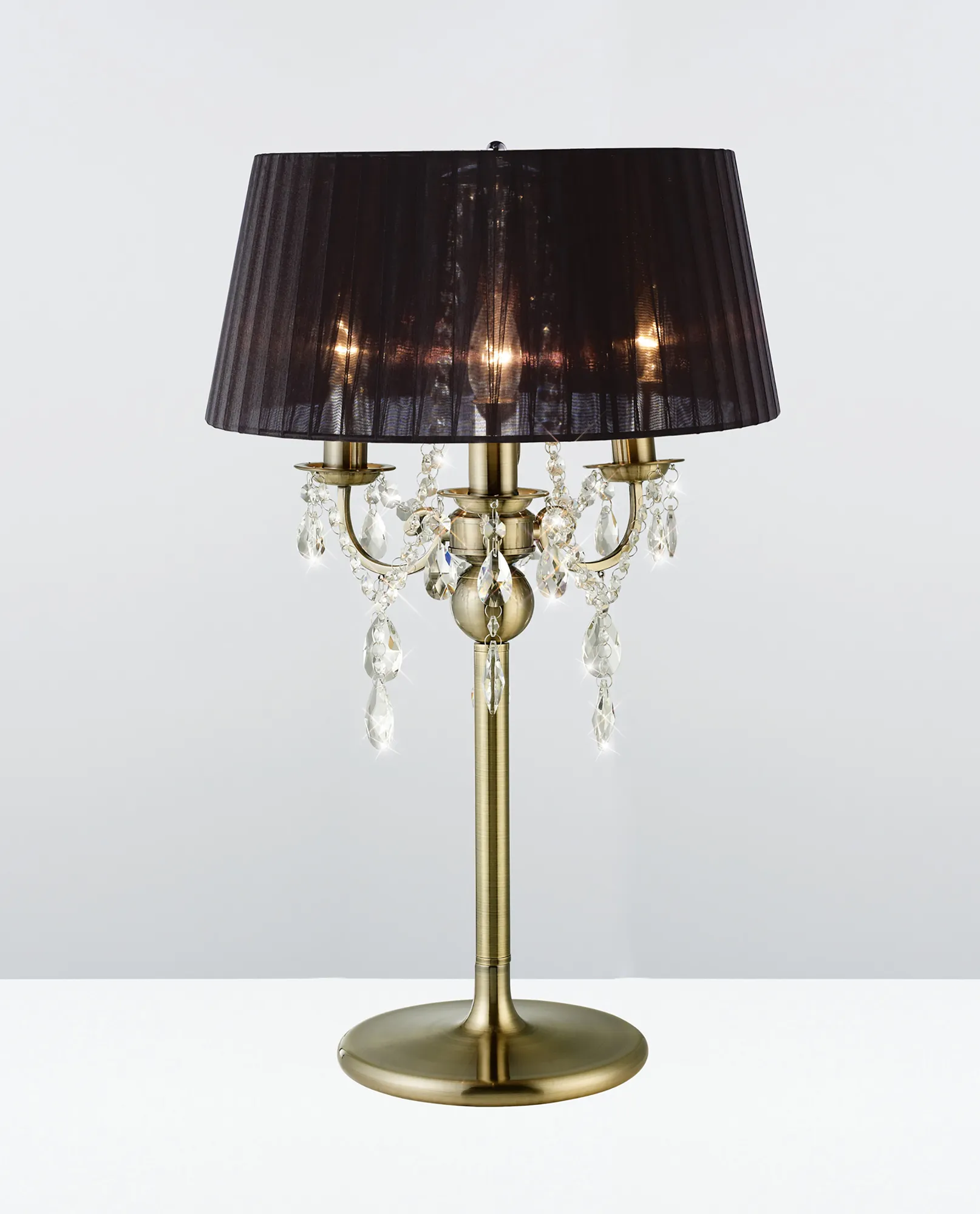Olivia Antique Brass-Black Crystal Table Lamps Diyas Shaded Table Lamps